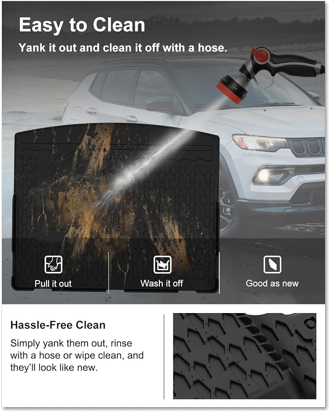 KIWI MASTER Floor Mats & Cargo Mat for 2017-2026 Jeep Compass, OEM Replacement ‎82214651 ‎82214666, Custom Fit All Weather Car Mats, Heavy Duty TPE Floor Liners, Front & Rear & Trunk Mat Set, Black
