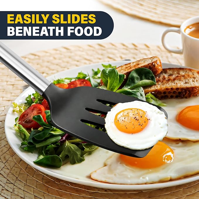 2 Pack Silicone Spatula Set, Solid & Slotted Turner