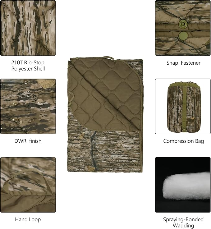 Poncho Liner Military Blanket Outdoor Camping Blankets for Travel, Beach, Grass, Picnic, Car Emergency, Outdoor, Survival