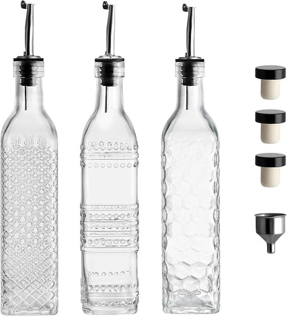 MDLUU Oil and Vinegar Dispenser Set, 17oz Clear Glass Olive Oil Bottles