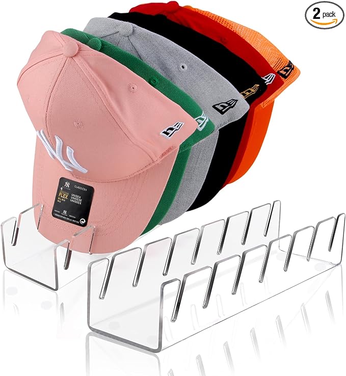 Hat Stand for Baseball Caps, 2 Pack No Install Acrylic Hat Organizer for 14