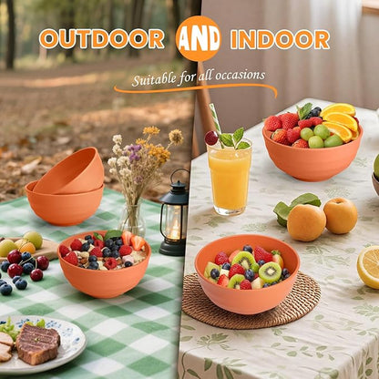 Homienly Large Bowl Set of 8, 60 oz Orange Wheat Straw Bowls, Unbreakable & Microwave Safe, Big Soup and Salad Bowls for Wedding, Party, Camping, Family Dining