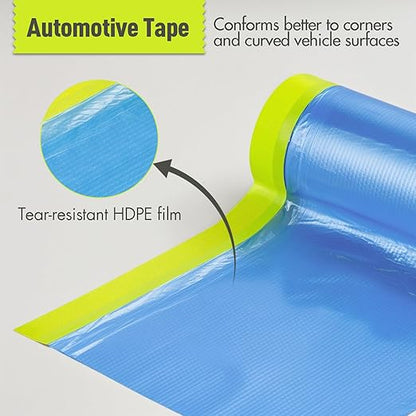 Tangibay Pre-Taped Masking Film for Painting - 56" x 66' Painters Plastic Sheeting for House & Automotive Paint, Tape and Drape for Covering Cars, Walls, Windows and Furniture Protection (2 Rolls)