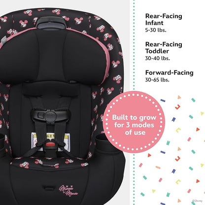 Disney Baby Ellaris 3-in-1 Convertible Car Seat, Slim Fit Design, Rear & Forward-Facing, 5-Position Headrest, 3-Across Fit, Travel-Friendly with Machine-Washable Seat Pad, Minnie Charm