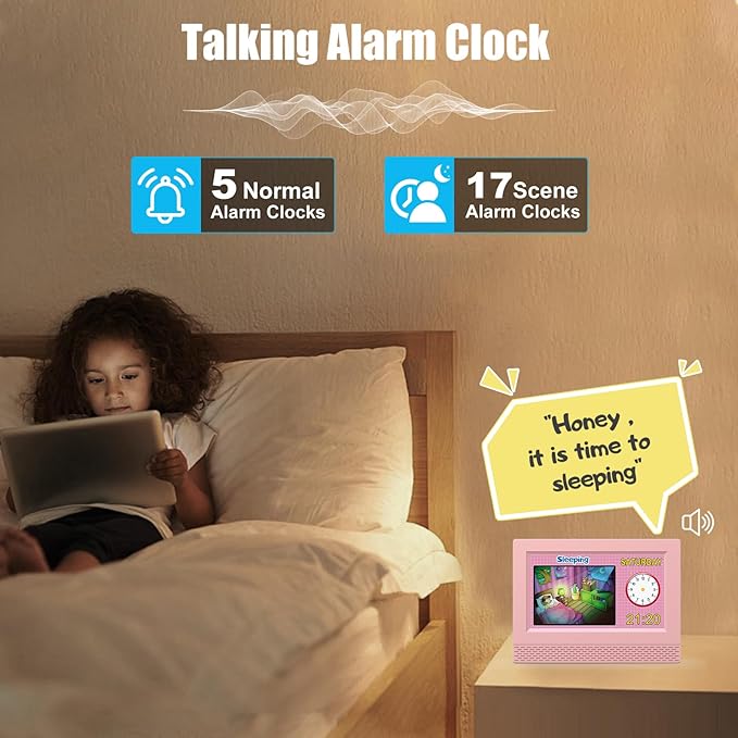 Kids Digital Alarm Clock Colorful, 7" Large LED Time Display Children's Sleep Trainer, Eye-Caring Digital Clock for Girls Boys Bedrooms Bedside, 17 Alarm Clock Settings Easy to Use Kids Birthday Gift