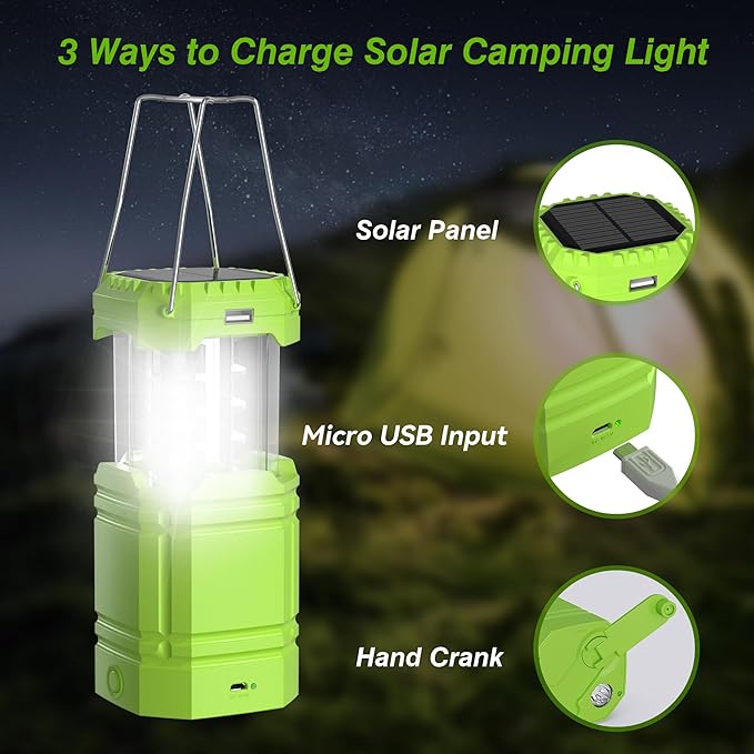 3000mAh Large Capacity Hand Crank Solar Camping Lantern, Portable Ultra Bright LED Torch, 23-26 Hours Running Time, USB Charger, Electronic Lantern for Outdoor