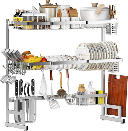 PUSDON Over Sink Dish Drying Rack Stainless Steel, Adjustable Large Dish Drainer