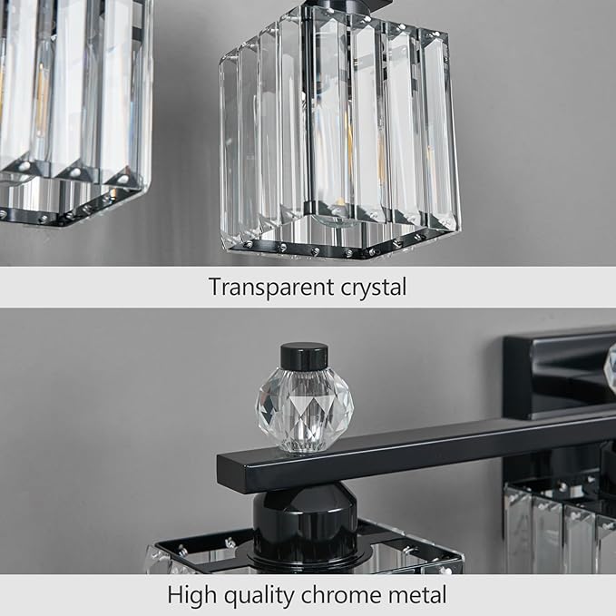 FDPBY Vanity Lights 6-Light Modern Crystal Vanity Light Plating Black Bathroom