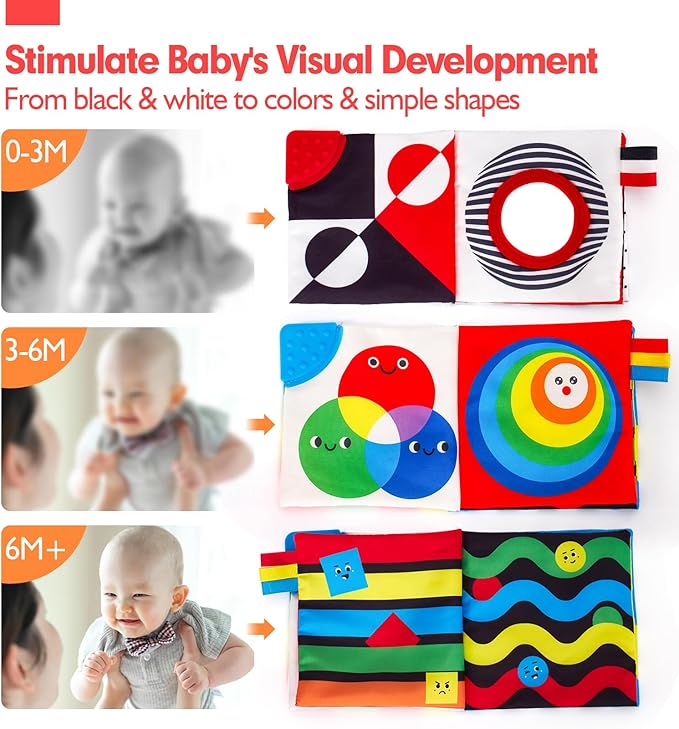 hahaland Baby Books 0-6 Months - 2PCS Infant Toys 0-6m Tummy Time Babies Toy Newborn Toys High Contrast Visual Development Sensory Book Baby Girl Boy Shower Christmas Birthday Gift Stocking Stuffers