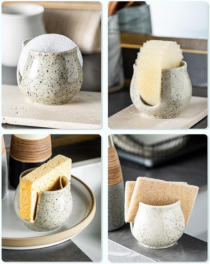 Zoeeker Sponge Holder for Kitchen Sink, Ceramic Dish Sponge Dish Rack Scrubby