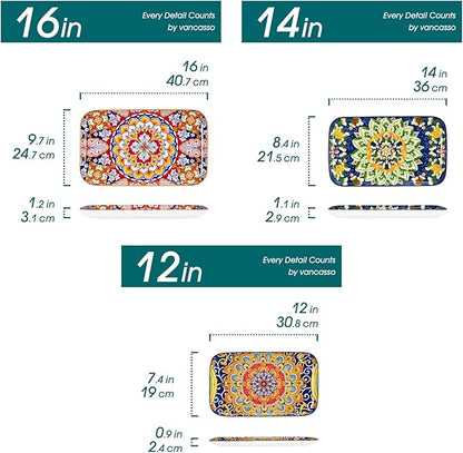 vancasso Serving Platters Set of 3, 16"/14"/12" Inch Rectangular Trays - Serving Platter Extra Large, Bohemian Ceramic Serving Dish for Entertaining Food, Microwave & Dishwasher Safe, Colorful