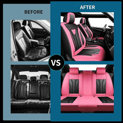 Fit Liberty Car Seat Covers for Jeep Liberty 2002-2011 2012 -Full Set Premium Leather, Waterproof & Breathable，All-Weather Seat Cushion Protecto & Airbag Compatible, 5 Seats Pink&Black
