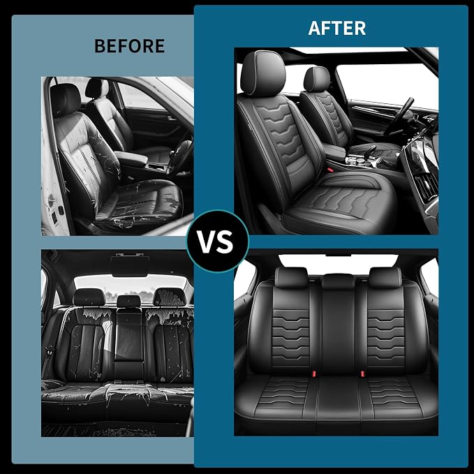 Fit Liberty Car Seat Covers for Jeep Liberty 2002-2011 2012 -Full Set Premium Leather, Waterproof & Breathable，All-Weather Seat Cushion Protecto & Airbag Compatible, 2 Front Seat Black