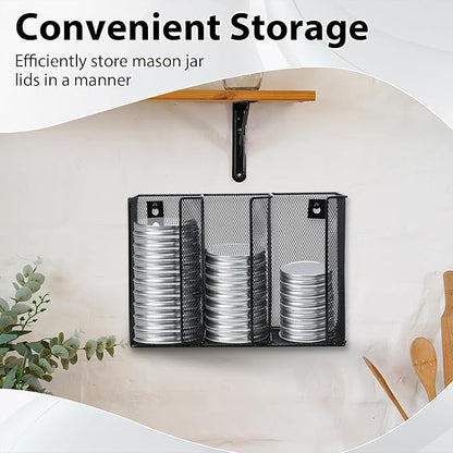Wall Mounted Mason Jar Lid Organizer Metal Mason Jar Lid Holder 3-Compartment