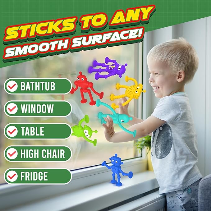 Baby Bath Toys Suction Toy: No Hole Bath Toy for Toddlers - Robot Fidget Suction Cup Toys - Window Building Sensory Toy for Boys Girls Travel Gifts - Christmas Stocking Stuffers for Kids