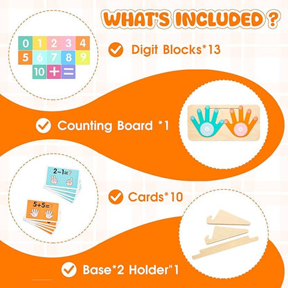 Preschool Learning Toys for Toddlers, Colorful Wooden Numbers Blocks, Finger Counting Montessori Toys for 3 4 5 Year Old