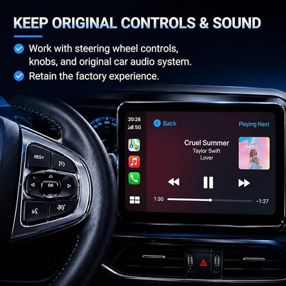 Compact USB Wireless Carplay/Android Auto Adapter for Citroen C5 2017-2026,Voice Control Plug and Play