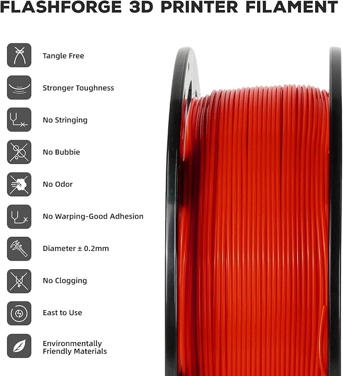 FLASHFORGE PLA Filament 1.75mm Red, 3D Printer Filament 1kg (2.2lbs) Spool, Dimensional Accuracy +/- 0.02mm, 3D Printing Filament Easy to Use and Fits for Most FDM 3D Printers