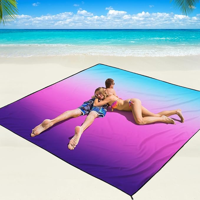 Beach Blanket Waterproof Sandproof Beach Mat 79" X 83"/10'x9'for 2-8 Adults Quick Drying Outdoor Picnic Mat Beach Accessories for Travel, Camping, Hiking