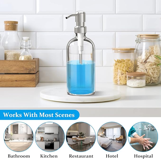 ARKTEK Refillable Soap Dispenser - 17 Oz Clear Glass Bottle