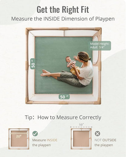 Blissful Diary Ultra Soft Baby Play Mat, 50x50 Floor Mat with Removable & Washable Slip-On Cover for Babies and Toddlers Infants, Sage Green