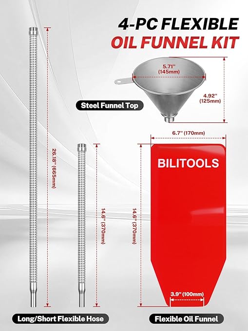 BILITOOLS 4pc Oil Change Kit, Spill-Free Steel System