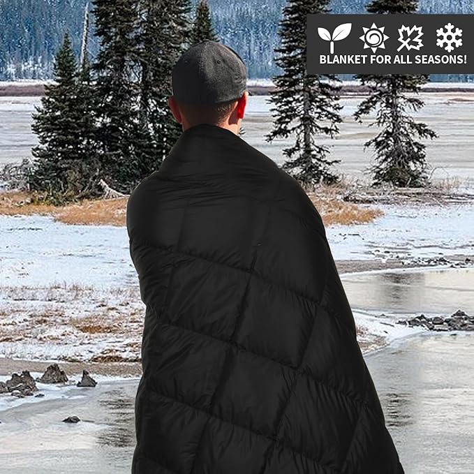 Down Camping Blanket, Muti-Use Outdoor Travel Blanket, Puffy Sleeping Bag Blanket, Waterproof Packable Backpacking Quilt for Camping, Travel, Airplane, Hiking, Picnic, 55''x79''