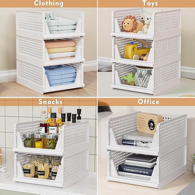 8 Pack Stackable Closet Storage Basket