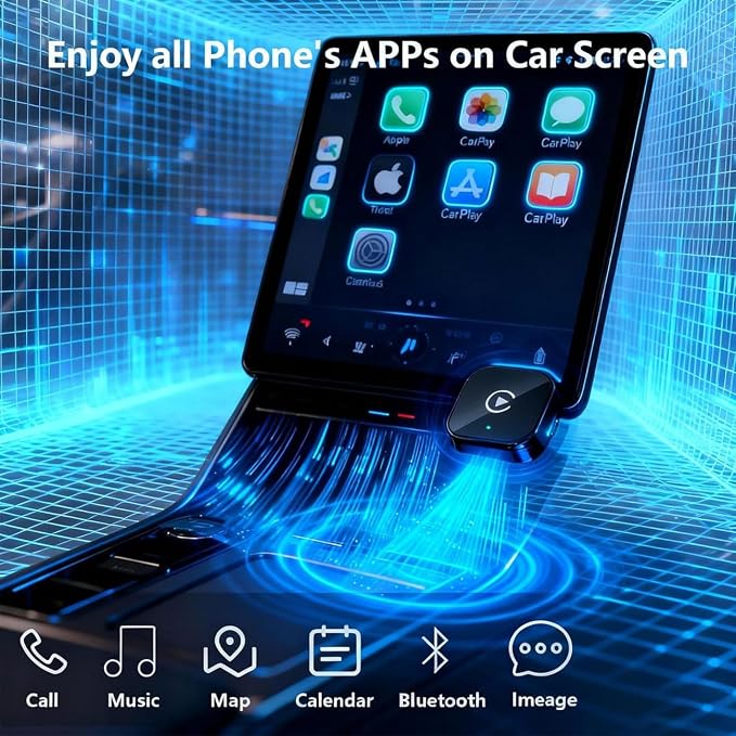 2 in 1 CarPlay Adapter for Toyota Corolla L/LE/XLE/SE/XSE, CarPlay Wireless Adapter with Auto Reconnect Fast Pairing Bluetooth Connection Compact USB Dongle,B/Black-Bottom Heat Dissipation