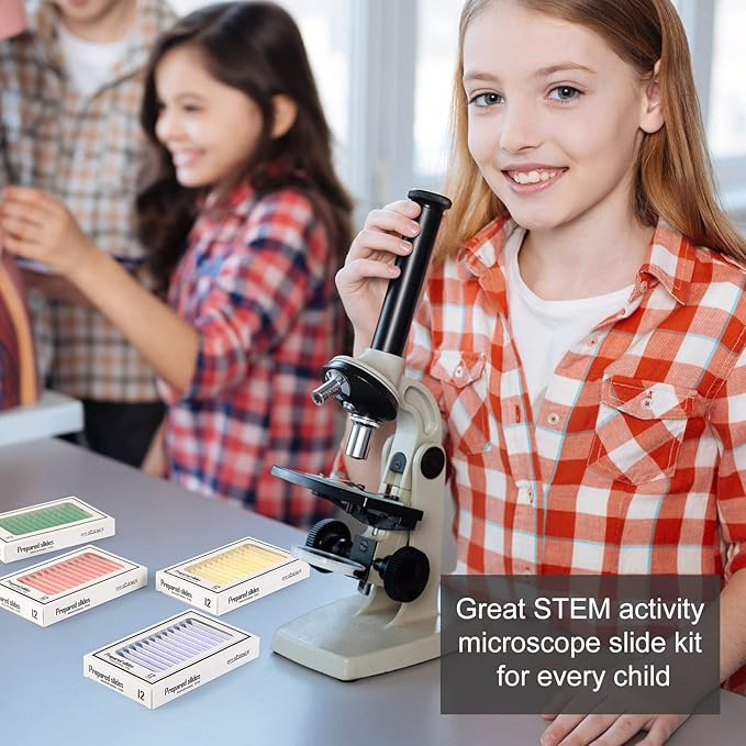 48 Prepared Microscope Slides Set of Animals Insects Plants Flowers, Biological Learning Resource Specimens for Kids Beginner Classroom Basic Science Education