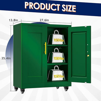 35" H Metal Garage Storage Cabinet, Rolling Tool Cabinet