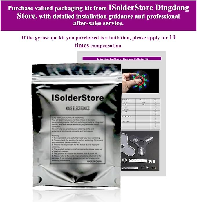 ISolderStore Soldering Practice Kit 3 Leaves LED Rotating Gyroscope DIY Kit Soldering Project Electronics Kit Soldering Practice Kit for Kids and Adults