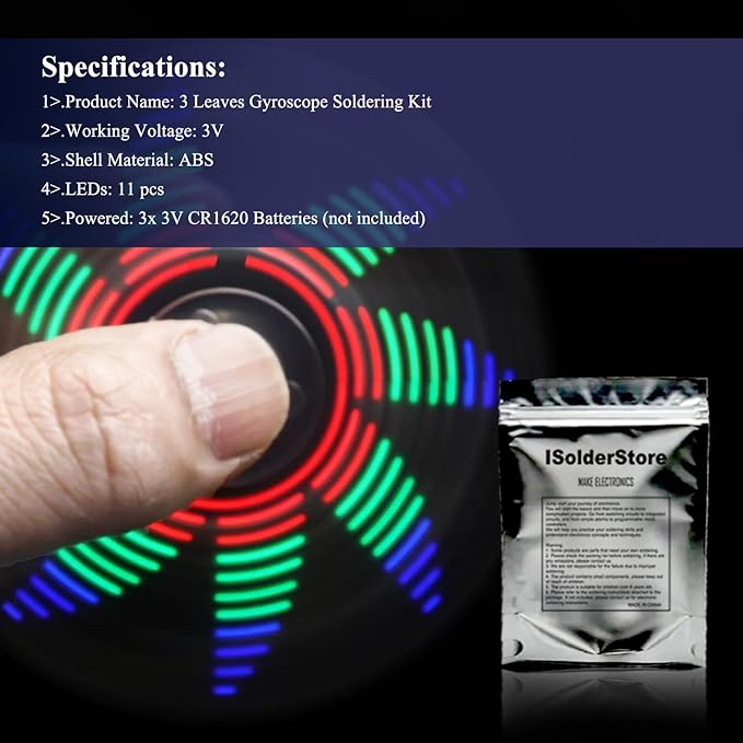 ISolderStore Soldering Practice Kit 3 Leaves LED Rotating Gyroscope DIY Kit Soldering Project Electronics Kit Soldering Practice Kit for Kids and Adults