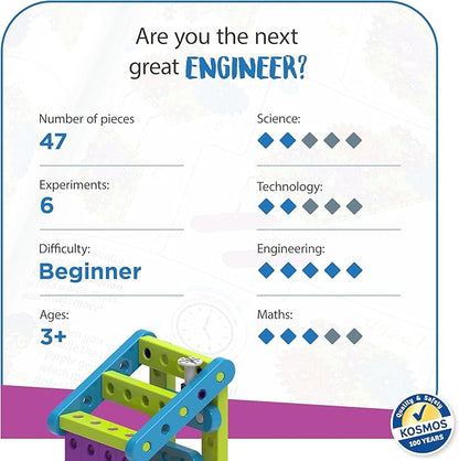 Thames & Kosmos Kids First: Intro to Tools & Building STEM Experiment Kit for Ages 3+ | Build 6 Models, Learn Basic Mechanical Engineering Principles | Make Your Own Workbench with Durable Parts