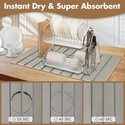 Large Stone Dish Drying Mat for Kitchen Counter, Eco-friendly, Instant Drying