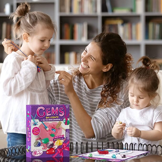 6PCS Gemstone Dig Kit for Kids – Dig Up Amethyst, Lapis Lazuli, Citrine, Red Jasper, Aventurine & Turquoise – DIY Jewelry Making STEM Science Kit Gift for Girls and Boys Ages 6+