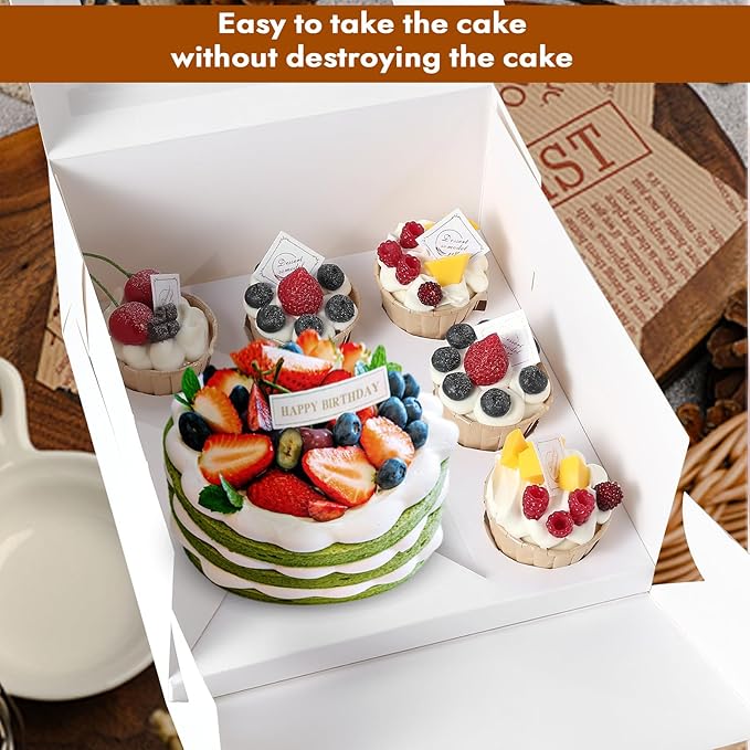10 pcs Cake Cupcake Combo Boxes with Clear Window and Cupcake Insert Fit 5 Cupcakes and 1 Mini Cake for Partry. (White, 1+5(10Pack))