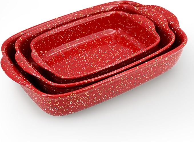 3-Pack Ceramic Lasagna Pan, Heavy-Duty Rectangular Baking Dishes, High Heat
