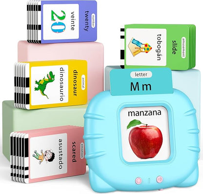 Spanish English Bilingual Learning Toys, Educational ABC Talking Flash Cards with 520 Sight Words, Autism Sensory Toys, Toddler Toys for 2 3 4 5 6 Year Old, Easter/Xmas/Birthday Gift, Blue