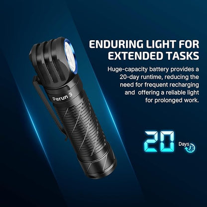 OLIGHT Perun 3 Rechargeable Headlamp Flashlight, 3000 Lumens LED Headlight with Red Light, Waterproof Head Lamp with Headband for Outdoor Camping, Hiking, Working(Black)