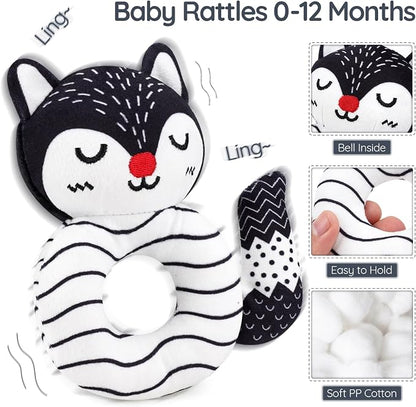 Joyreal High Contrast Baby Toys for Newborn, Black and White Baby Sensory Toys with Car Seat Toys,Infant Toys with Black White Cards Book, Montessori Toys for Baby Gifts (Elephant Theme)