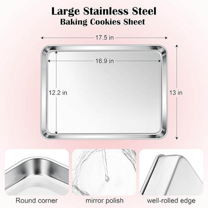 E-far Cookie Sheet for Baking, 18”x13” Stainless Steel Baking Sheet Pan for Oven