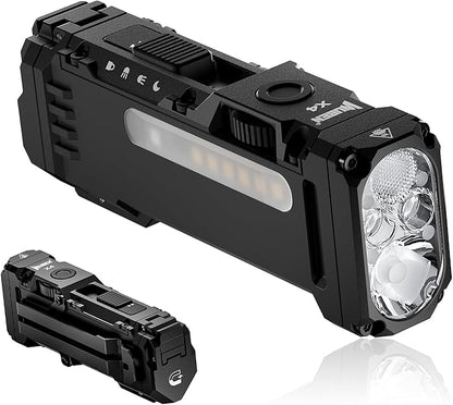 WUBEN X4 EDC Rechargeable Flashlight with RGB Light 1500 Lumens Mini Multifunctional Flashlight with Tactical Switch&Magnetic, IP68 Pocket Clip USB C Flat Flashlight for Camping, Checking, Emergencies
