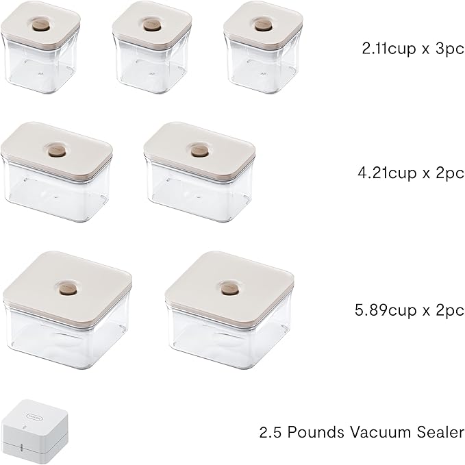 VAKUEN Premium Airtight Food Storage Container. Special Edition Mercury Color 8P/Set. 7pcs Container and Vacuum Sealer. Patented Double Silicone Lining, 100% Leak Proof, BPA-FREE