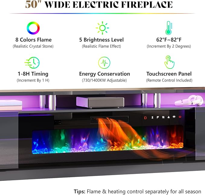 AMERLIFE 90" 2 Tier Fireplace TV Stand