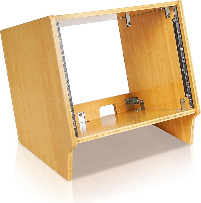 Sound Town DIY 8U Angled Desktop Turret Studio Rack, Solid Carbonized Bamboo