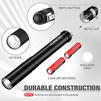 48 Pack Mini Pen Flashlights Bulk LED Pen Lights Aluminum Pocket Flashlights with Clips Small Handheld Torches Gifts for Camping Hiking Emergency Outdoor (Black)