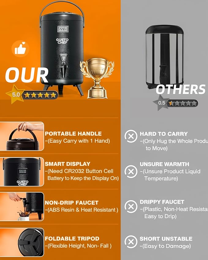 Insulated Beverage Dispenser 3 Gallon, Hot&Cold Drink Dispenser