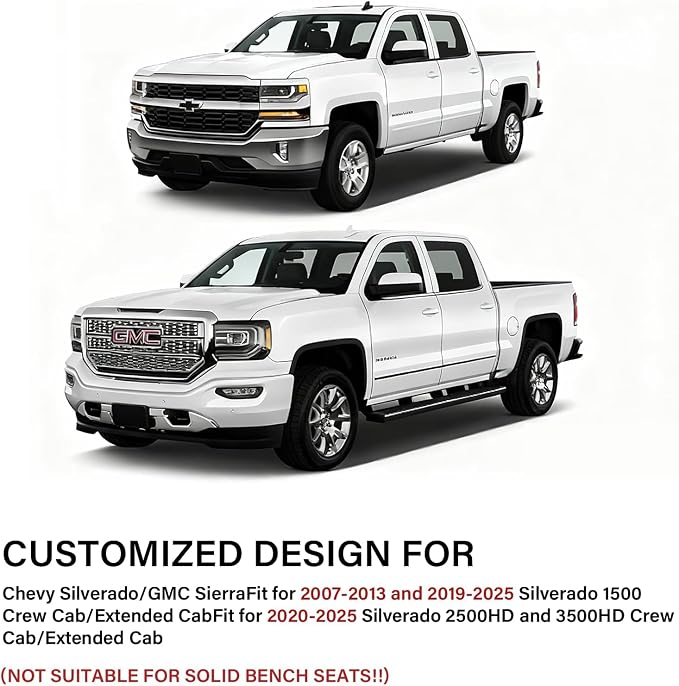 Coverado Full Set Seat Covers Faux Leather(Black) Easy Install,Waterproof, Custom Fit Chevy Silverado/GMC Sierra (2007-2013/2019-2025 1500; 2020-2025 2500HD/3500HD) Crew/Double/Extended Cab