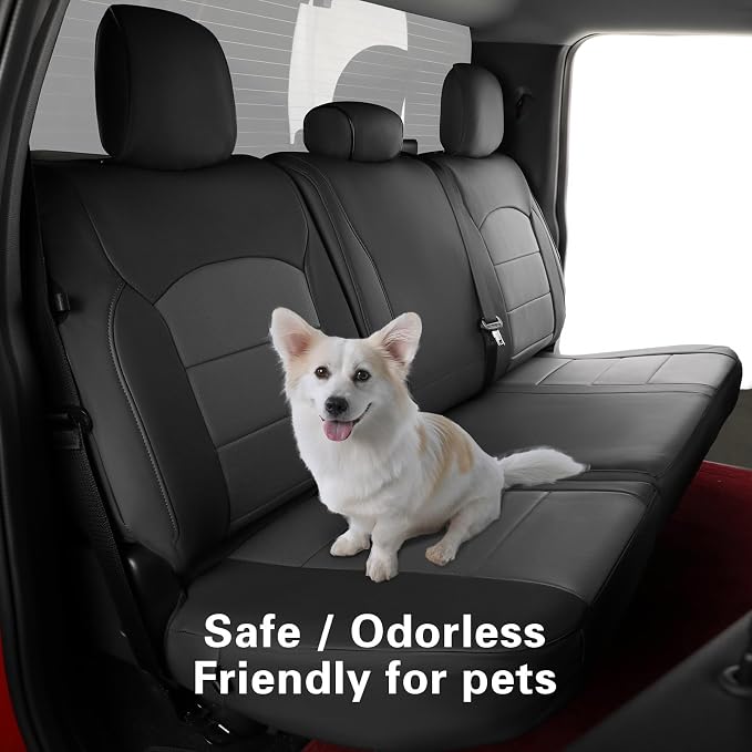 coverdream F150 Seat Covers for 2015-2020 Ford F150 SuperCrew XL,XLT & 2017-2022 F250/F350/F450 Crew Cab XL,XLT,Fully Covered,Waterproof Leather Truck Seat Protector(Full Set,Black&Grey)